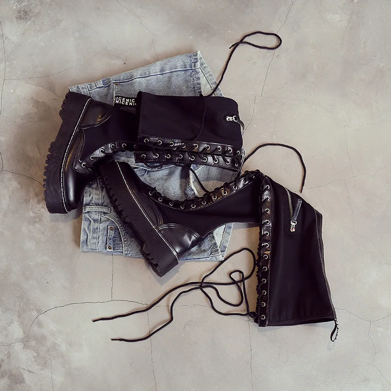 

Женские сапоги выше колена; Сезон осень-зима; 20 Новых эластичных женских сапог на плоской подошве; 100 см