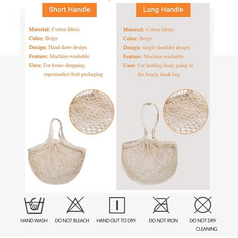 Goede 100Pcs Boodschappentassen Handtas Shopper Tote Mesh Netto Geweven Katoen Pouch String Herbruikbare Fruit Opbergtas Groenten Organizer