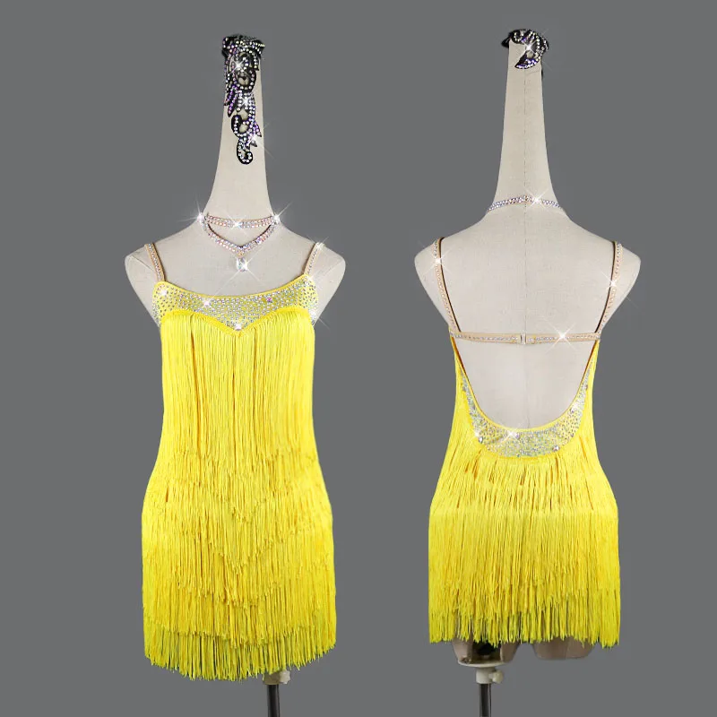 

2020 new dance Latin dance yellow fringed dress adult girl performance competition professional sexy dance dress
