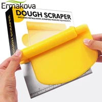 ermakova 2 in 1 stainless steel cutter scraper with scale cutter roll handle flour dough scraper baking tools