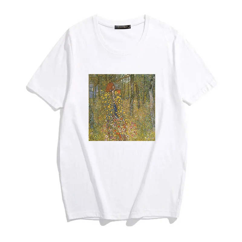Женская Повседневная футболка с цветочным принтом Gustav Klimt в стиле Харадзюку С