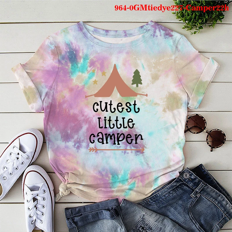 

Harajuku Lettering Cutest Little Camper T-shirts Female T-shirt Short Sleeve Women's Blouse Summer Top Plus Size Tie Dye Clothes