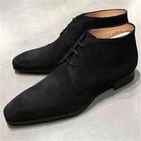 new men fashion trend classic all match dress shoes black faux suede leather low heel lace up gentleman ankle chukka boots ka668