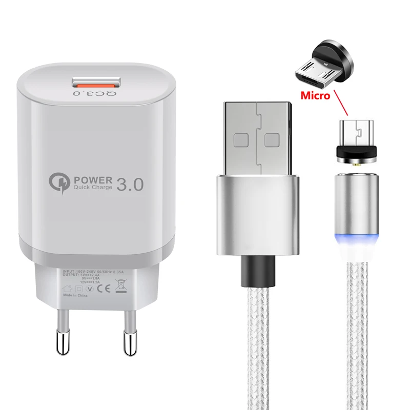 Магнитный кабель Micro USB QC 3 0 зарядное устройство для быстрой зарядки Samsung S6 J3 J5 J7 A10
