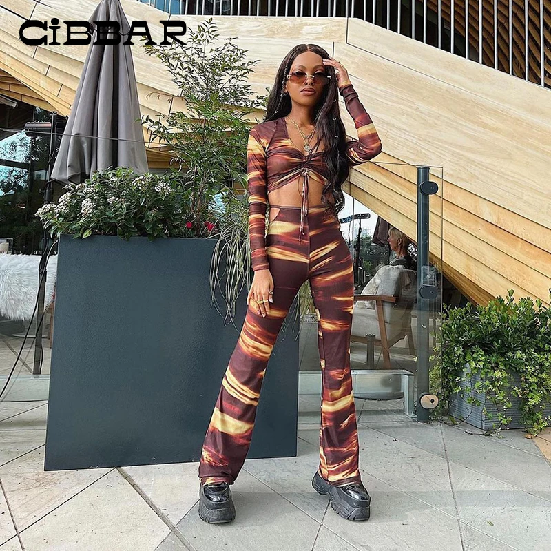 

Женские осенние брюки CIBBAR в стиле ретро, облегающие брюки с длинным рукавом и кулиской + подходящие брюки, новинка