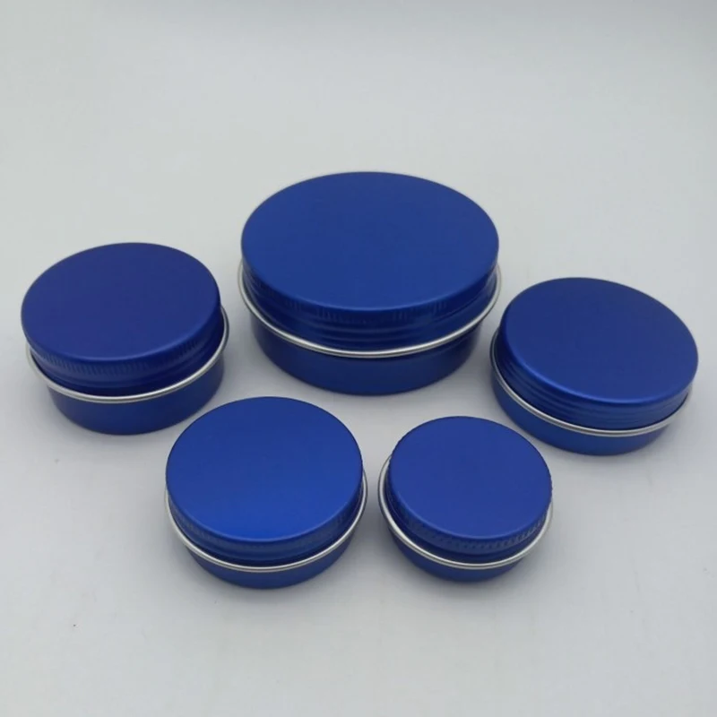 

10-60ml Blue Aluminum Cans Round Tin Box with Lid Metal Tea Cans Cream Jars Storage Container for Food Balm Wax Cosmetics Nail
