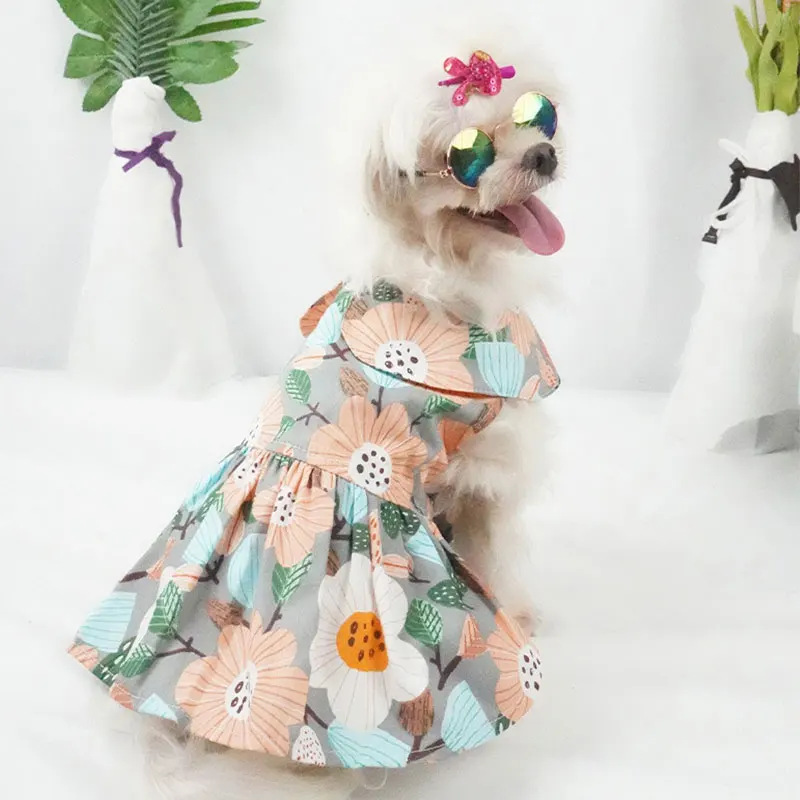 

Summer Big Floral Print Dog Princess Dress For Dogs Cats Vest Skirt Dog Wedding Dresses for York Chihuahua Pet Clothes S-XXL