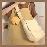 simple canvas bag solid color wide shoulder strap single shoulder schoolbag fashion versatile casual student women messenger bag