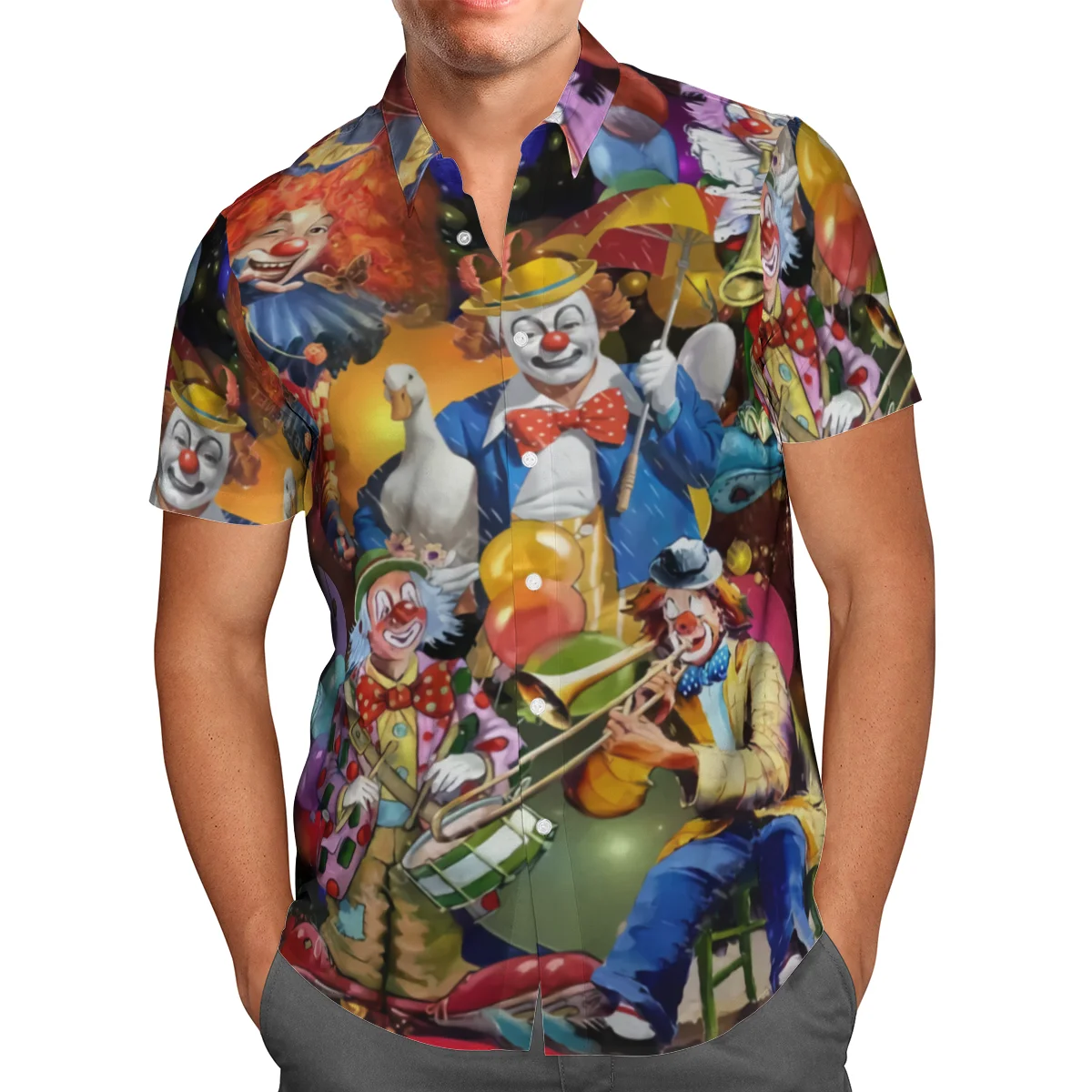 Funny Circus Clown 3D Print Beach Hawaiian 2021 Summer Shirt Short Sleeve Shirt Streetwear Oversized Camisa Social Chemise Homme