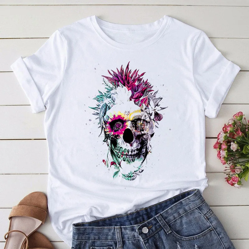 

T-shirt Women Harajuku cool Skull white T Shirt Female Hip Hop Funny Tshirt Clothes fashion Graphic T Shirt Womens T-Shirt