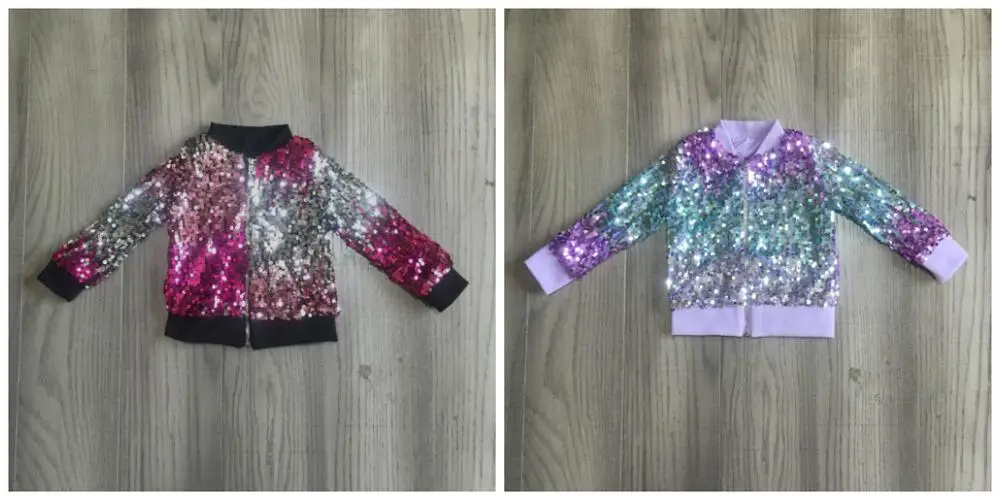 Girlymax/осенне зимняя одежда фиолетовое ярко розовое пальто на молнии с блестками и