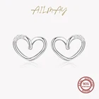 Ailmay натуральная 925 стерлингового серебра простой романтичный и дизайном в форме сердца серьги-гвоздики для женщин Свадебные крупное колье изысканные серебряные ювелирные изделия