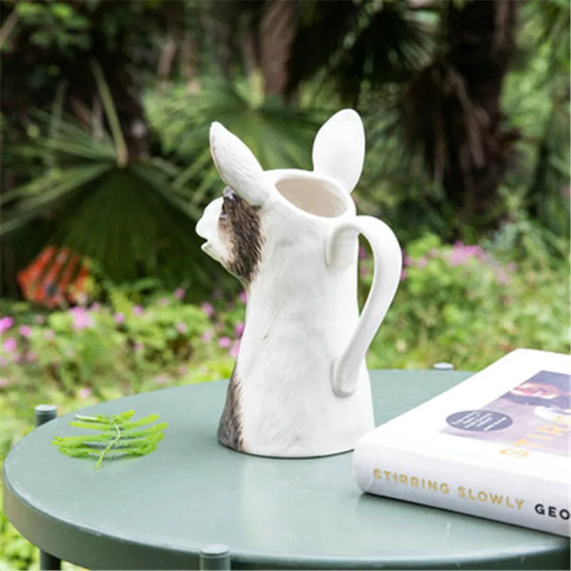 

Hand Painted Relief Animal Flower Receptacle Vase Simulation Stereoscopic Sheep Head Ceramics Kettle Home Decorations X5558