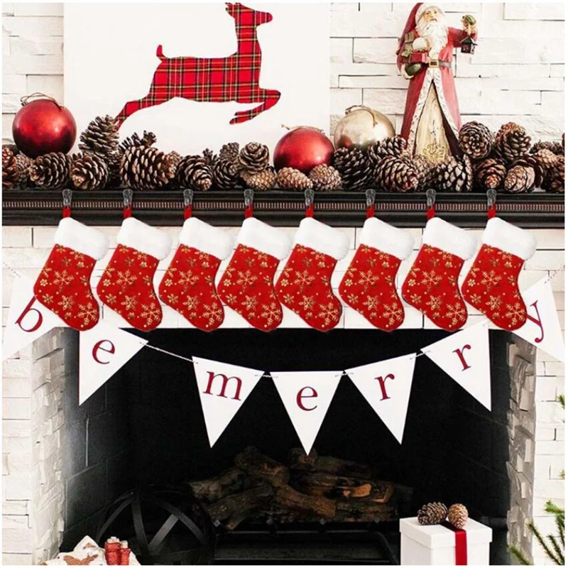 

12Pcs 7Inch Christmas Stockings Candy Gift Bag Snowflake Socks Hanging Xmas Tree