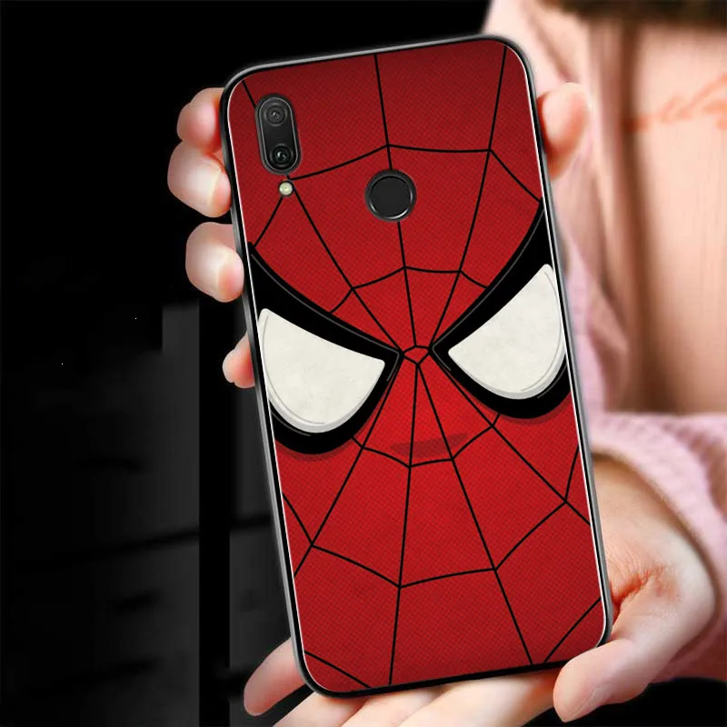 Черный силиконовый чехол с логотипом Человека-паука для Huawei P50 P40 P30 P20 Pro P10 P9 P8 Lite E