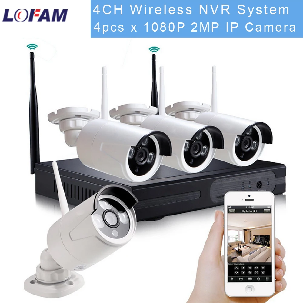 LOFAM Беспроводная система видеонаблюдения 1080P 4CH NVR комплект Крытый Открытый