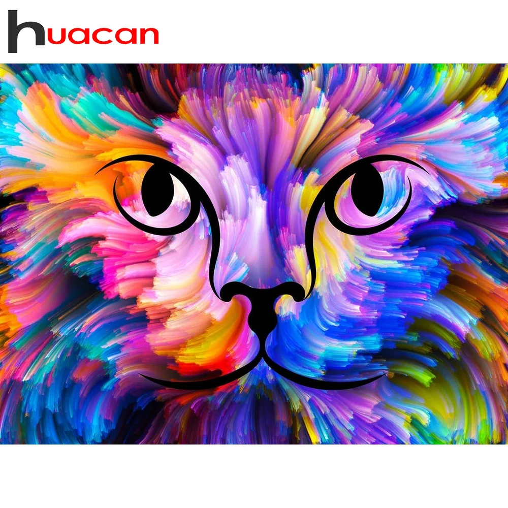 

Алмазная вышивка Huacan, абстрактная 5D картина с кошкой, мозаика с животными стразы, украшение для дома