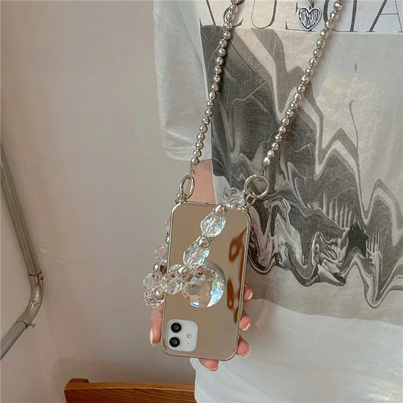 Милый зеркальный чехол для телефона с браслетом для макияжа через плечо, чехол для iPhone 14Pro max, чехол для 11, 12 Pro max, 13pro, XS MAX, 7, 8, 14 plus, X, XR, 12 мин.