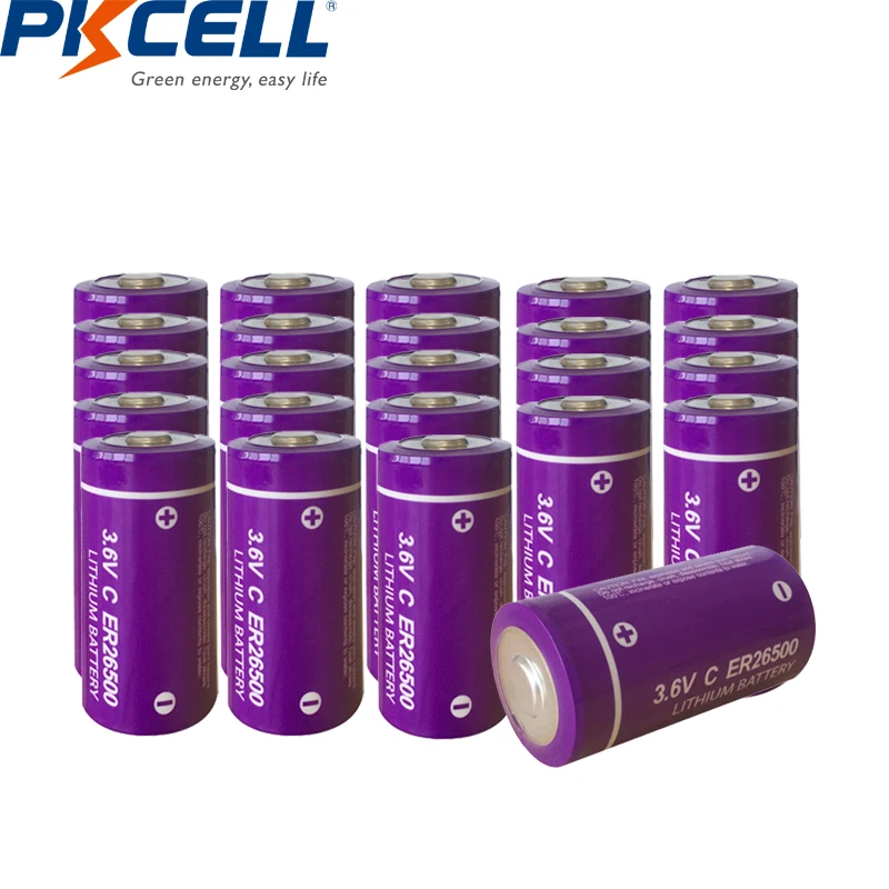 

24pcs PKCELL ER26500M ER26500 26500 3.6V C Size Lithium Battery 9000mAh Li-SOCl2 Batteries Superior LR14 R14P C SIZE battery