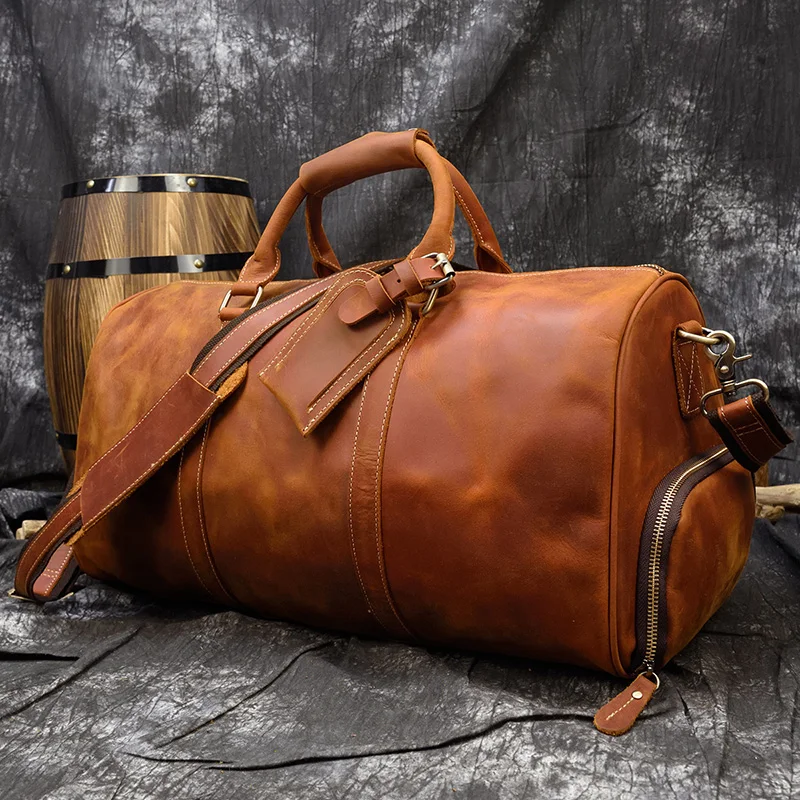 Мужская Толстая дорожная сумка Crazy Horse из натуральной кожи 20 дюймов|leather travel bag|travel