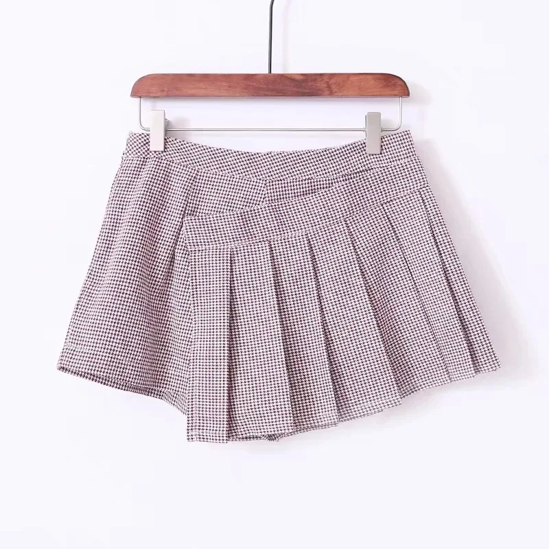 

Mini Skirt Irregular Plaid Pleated Fashion Women Back Zipper Printing New Hem