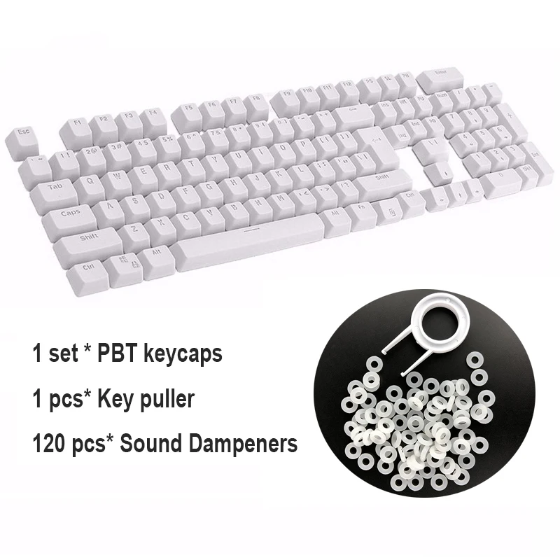 104 английские клавиши ABS PBT для механической клавиатуры, совместимые с переключателями MX, прозрачная поддержка светодиодного освещения - Цвет: PBT-White with Ring