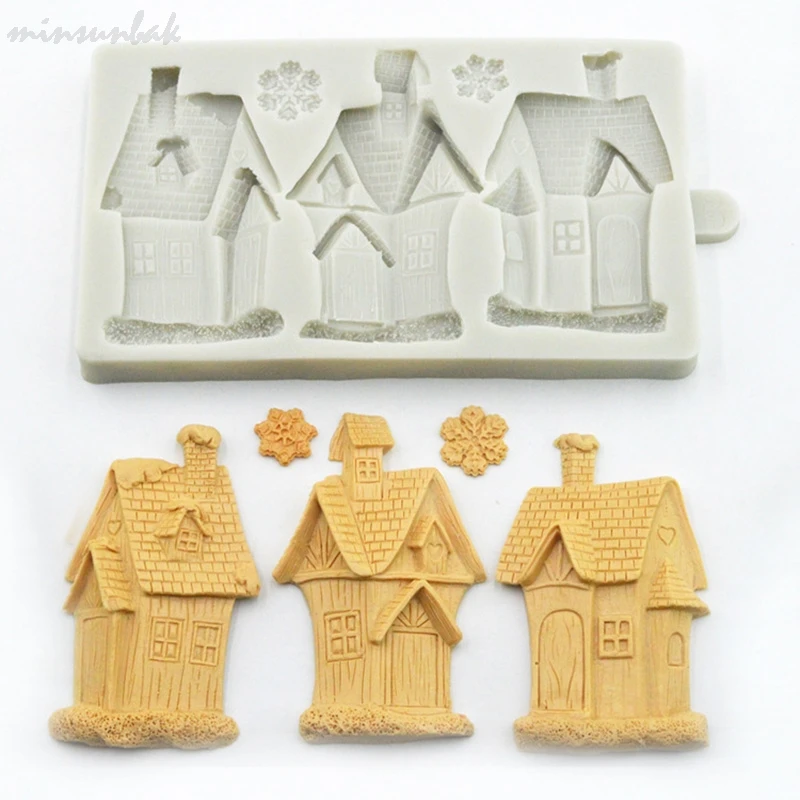 

minsunbak Christmas Cottage Snowflake Fondant Silicone Mould Christmas Series Cake Decoration Tools Chocolate Gumpaste Mould