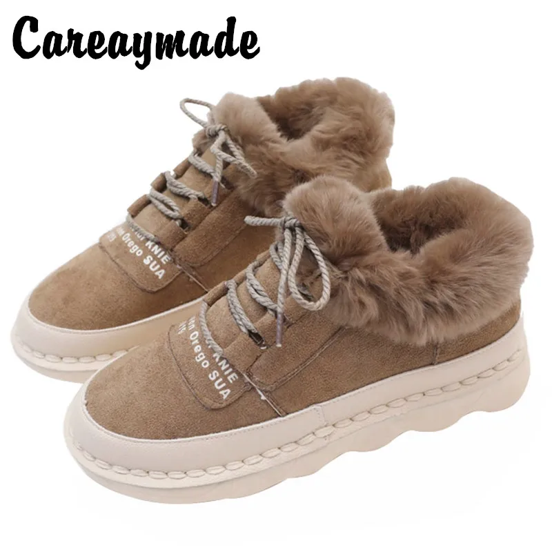 Careaymade Японские Женские ботинки с кроличьим мехом Осенне зимняя плюшевая