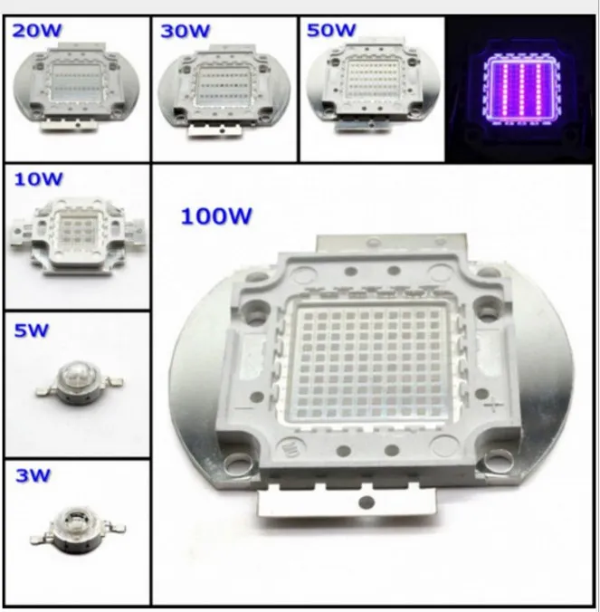 

High power LED chip UV COB Purple Light 395Nm 400Nm 10W 20W 30W 50W 100W Ultraviolet lamp Curing SMD Ultra Violet light