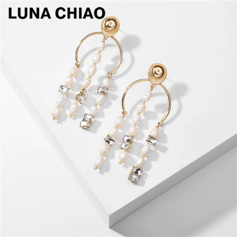Серьги-капельки LUNA CHIAO с пресноводным жемчугом эффектные ювелирные украшения для
