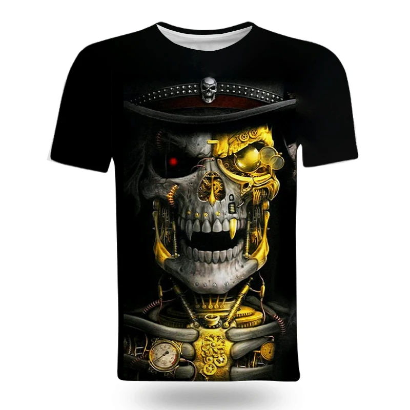 

The Latest Summer Good-Looking Men'S O-Neck Short-Sleeved Party Daily Cotton Rayon Cool Fashion 3D Scary Skull Street Clothing