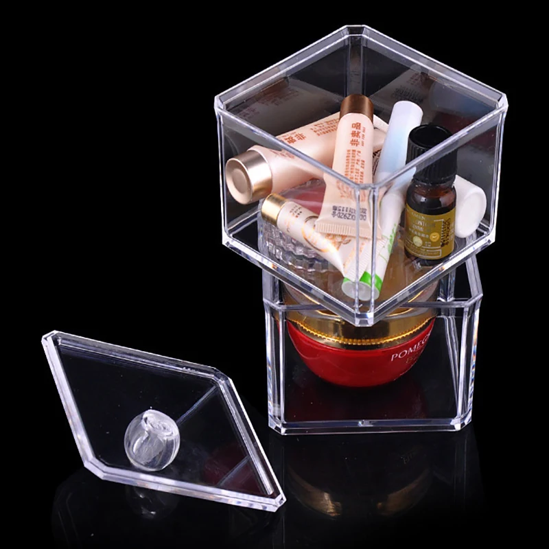

Free Shipping Cotton Swab Storage Box Transparent Acrylic Organizer Soft Pad Holder Cosmetic Makeup Square Case With Lid Simple