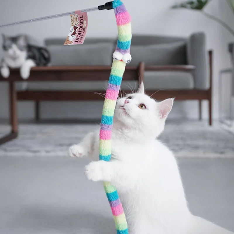 

Cat Toy Feather Cat Teaser Wand Cat Interactive Toy Funny Caterpillar Colorful Rod Teaser Wand Pet Cat Supplies Cat Accessory