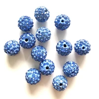 50pcs 10mm high quality light blue crystal clay pave rhinestone round disco ball loose spacer bead for bracelet necklace making