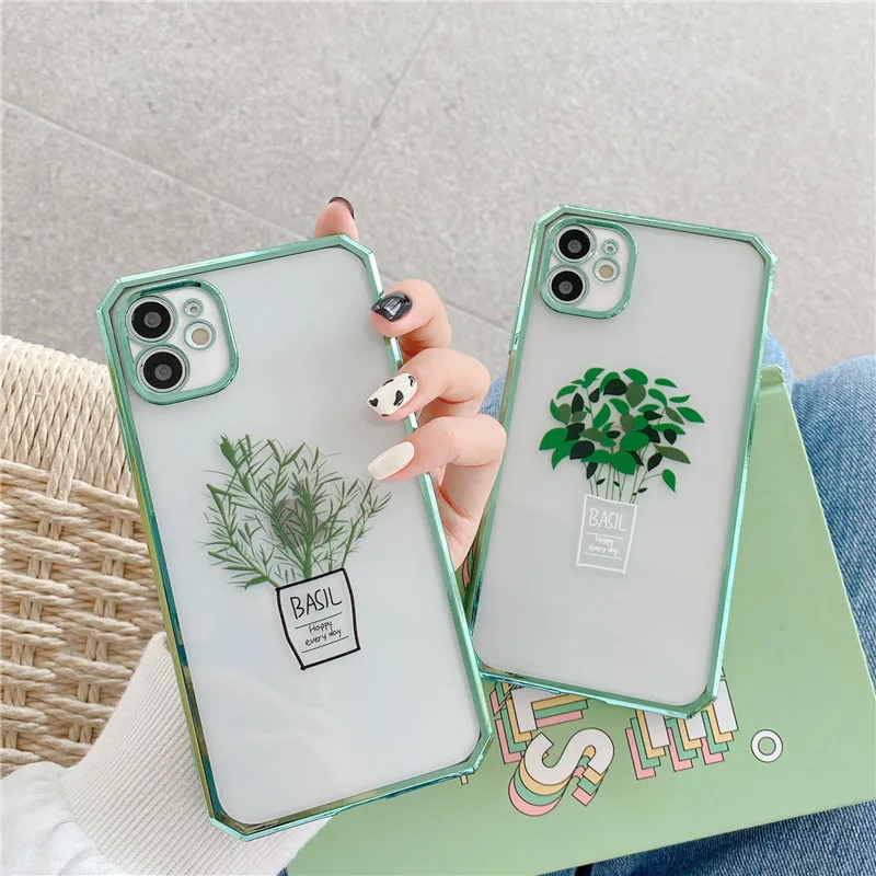 Модный противоударный чехол с растениями в горшке для iPhone 11 Pro Max 7 8 Plus SE 2020 X XR XS