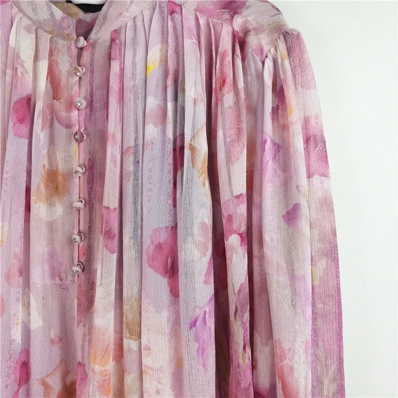 

Spring And Summer 2021 New Women's Shirt French Floral Print Single Breasted Top Loose And Comfortable Stand Collar Shirt B154