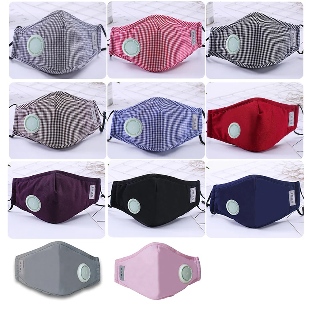 1 шт. модные унисекс хлопок дыхательный клапан PM2.5 рот маска против пыли анти-загрязнения маска ткань угольный фильтр респиратор