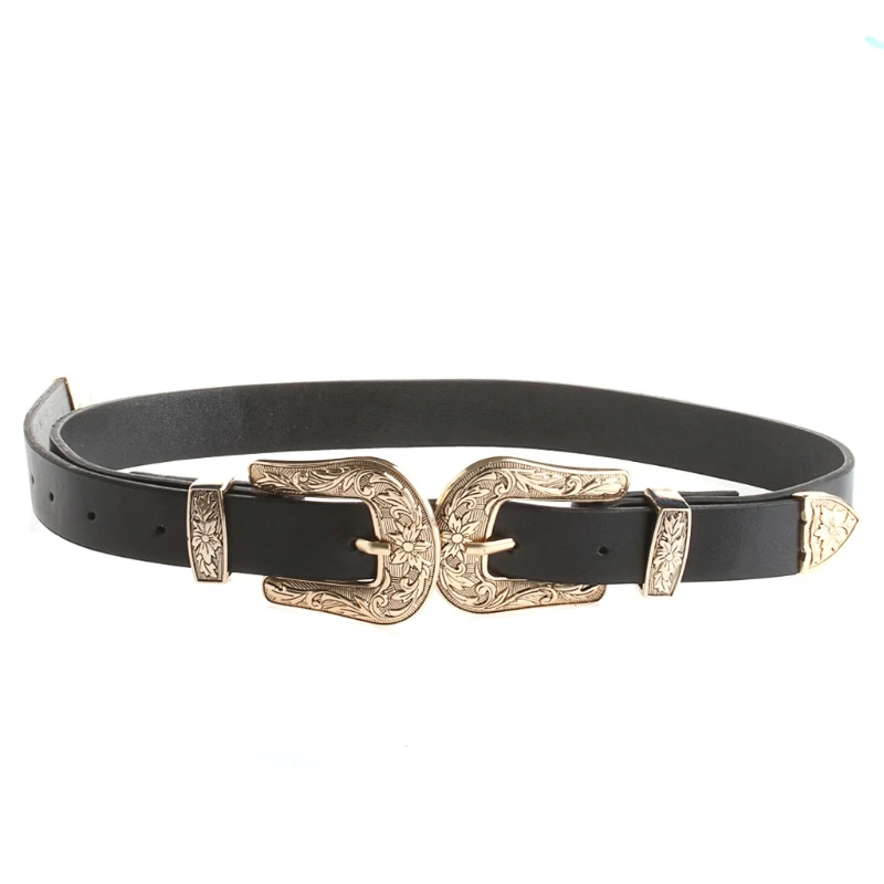 

Women Lady Fashion Adjustable Punk Metalic Waistband Waist Belt Double Buckle XX9D