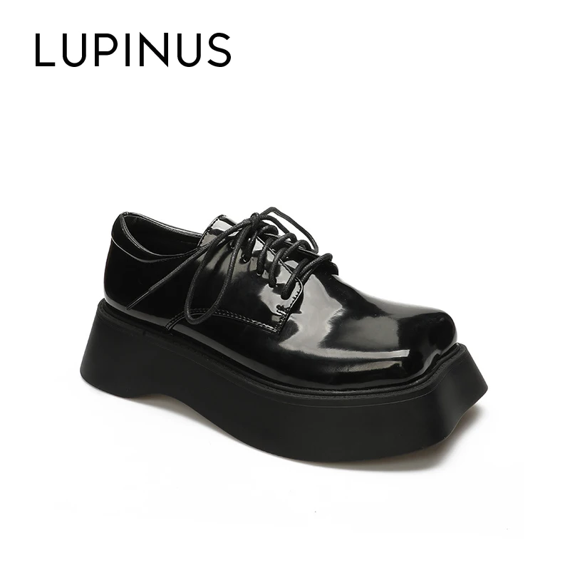 

Модные женские туфли-Дерби LUPINUS с квадратным носком, на шнуровке, в стиле ретро, новинка 2022, женские повседневные кожаные туфли Asakuchi
