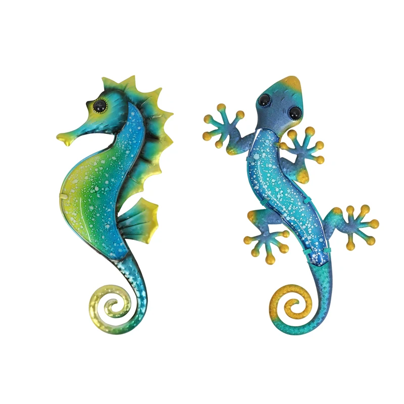 

Wall Hanging Metal Lizard&Seahorse Wall Art for Home Garden Decoration Outdoor Statues Accessories Sculptures Animales Jardin