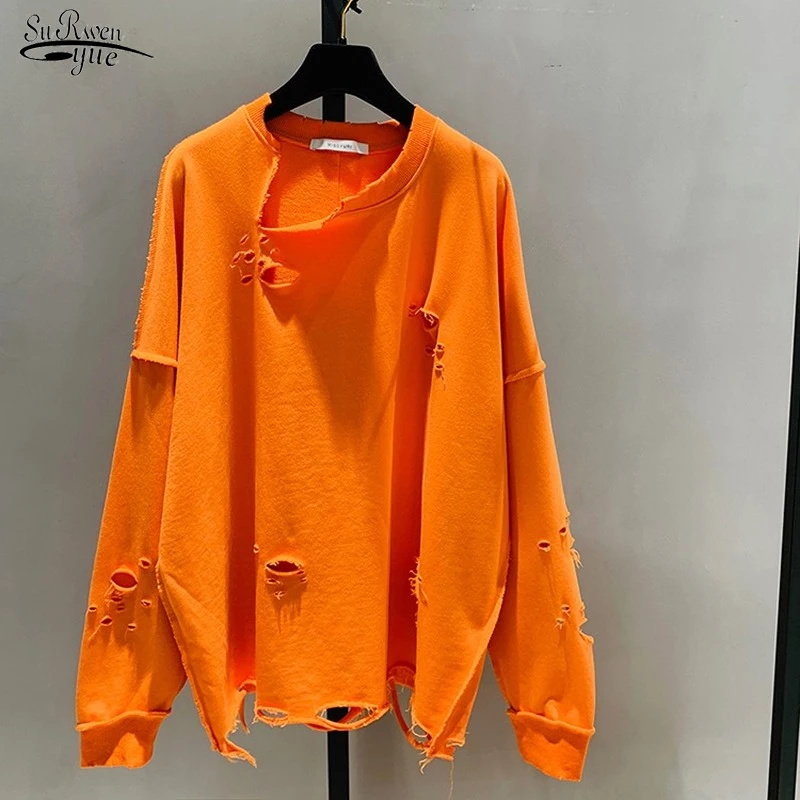 

2022 Fashion Clothes O Neck Long Sleeve Hole Korean Pullovers Designer Sweatshirts Female Oversized Sweatshirt for Women 18327