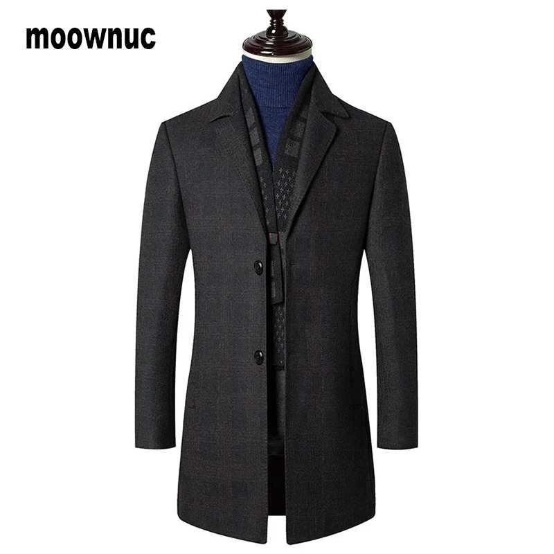 

MOOWNUC 2019 new arrival high quality wool plaid trench coat men,wool jackets，Slim Wool& Blends wind coat Wool Overcoat Winter