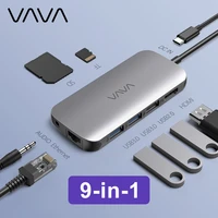vava 9 in 1 usb c hub 4k hdmi adapter 2 usb 3 0 ports pd 3 0 port rj45 ethernet for macbook air pro usb c laptop smartphone