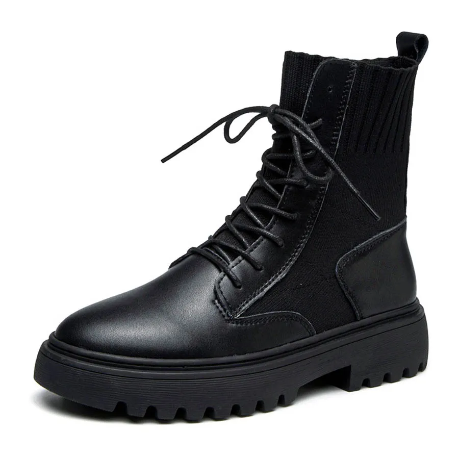 Autumn and winter new Martin boots leather women's stretch thin wild socks z0063 | Обувь