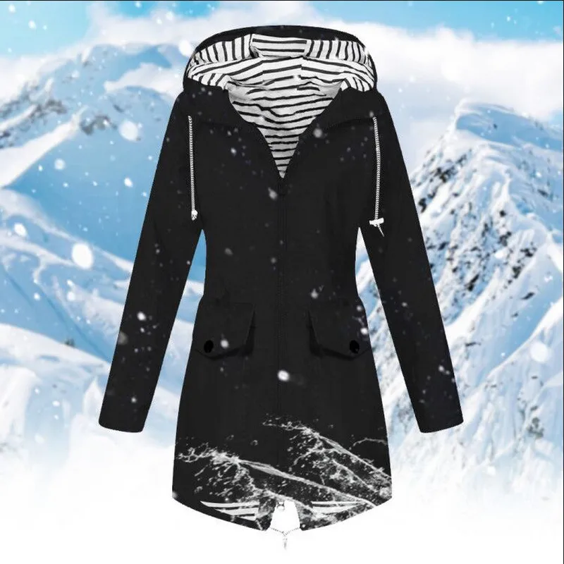 Женский дождевик с капюшоном однотонный непродуваемый жакет на молнии осень