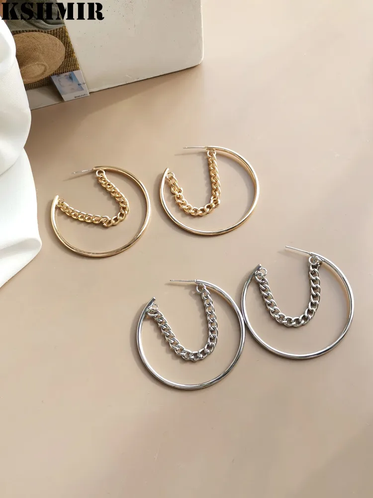 

kshmir Fashionable big money exaggerated C word ear ring European and American temperament chain earring trend earring