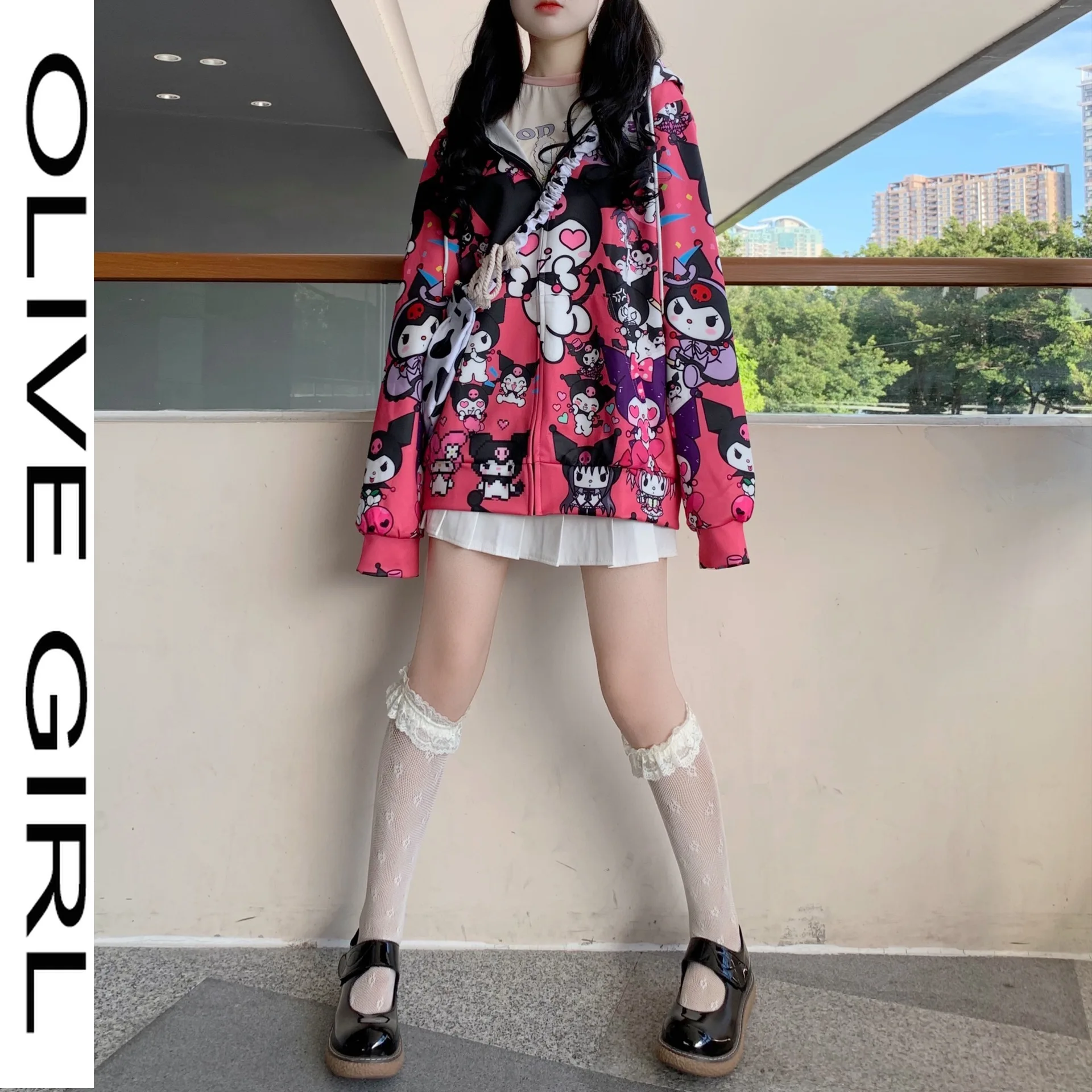 

Women Harajuku Kawaii Anime Thin Hoodie Vintage Cute Pullover Women Black Pink Japanese Sweatshirt Autumn Fashion Ladies Top