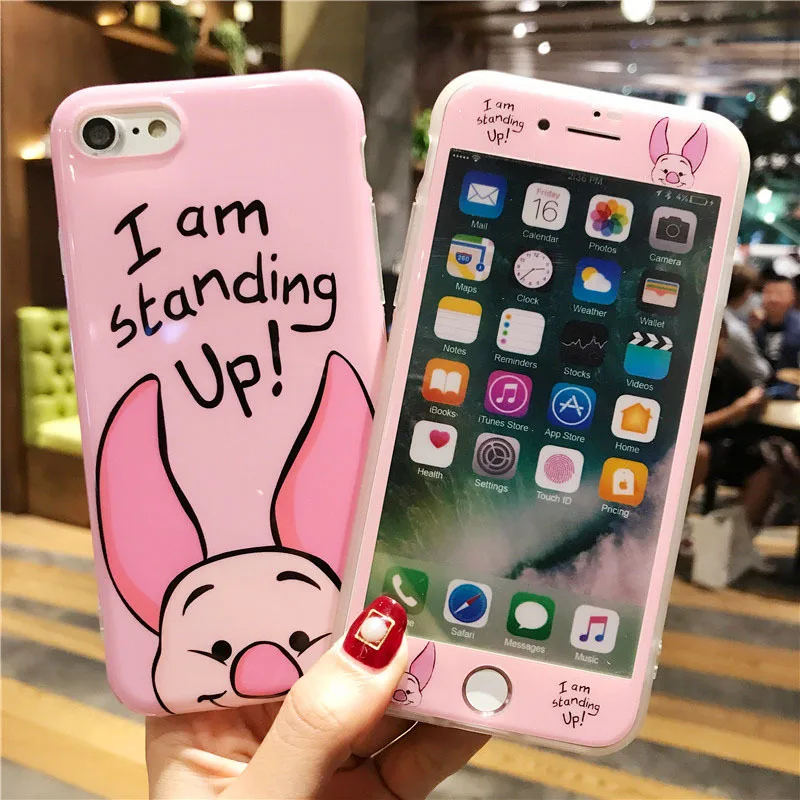 360 Full Cover Mouse Women Silicone Phone Case + Glass for IPhone 7 8 Cartoon Cute Shell IPhone7 IPhone8 I7 I8 Cases |