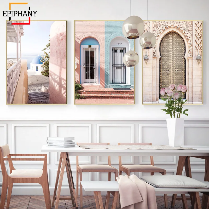 Пастельные двери цветной дом фотографии настенные художественные принты кактус