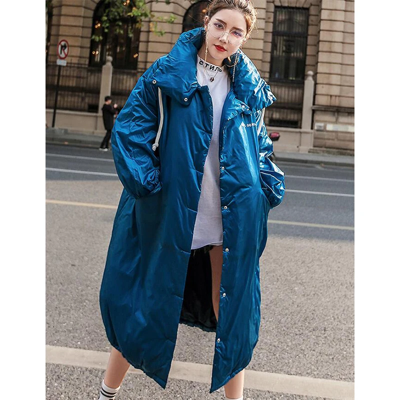 

High Quality 2019 Winter Jacket Women Warm Thicken Hooded With Fur Long Coat Shining Fabric Stylish Female Parka AA-575